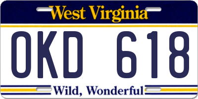 WV license plate OKD618