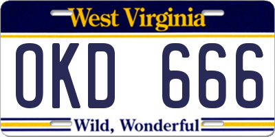 WV license plate OKD666