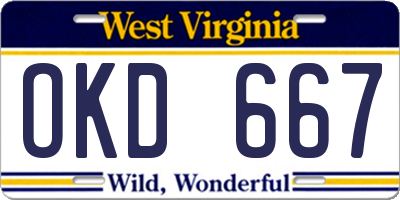 WV license plate OKD667