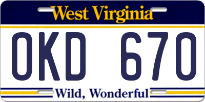 WV license plate OKD670