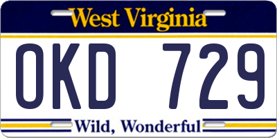 WV license plate OKD729