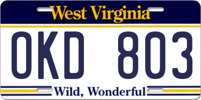 WV license plate OKD803