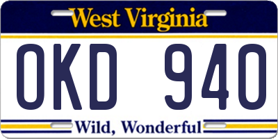 WV license plate OKD940