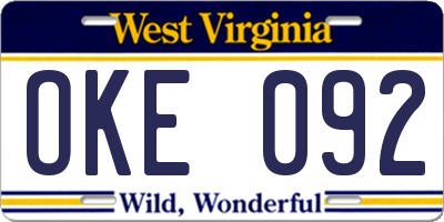 WV license plate OKE092