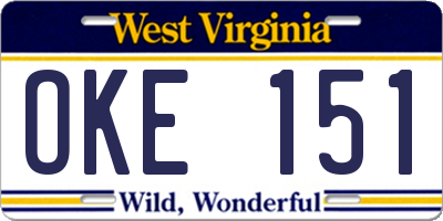 WV license plate OKE151