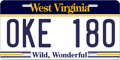 WV license plate OKE180