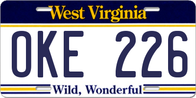 WV license plate OKE226