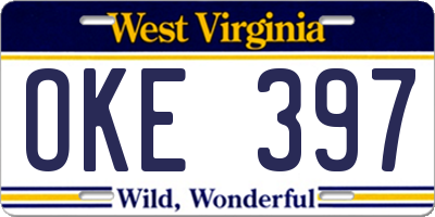 WV license plate OKE397