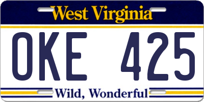 WV license plate OKE425