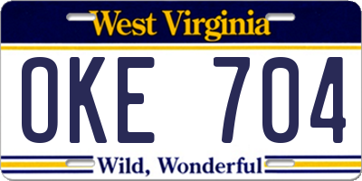 WV license plate OKE704
