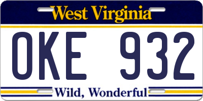 WV license plate OKE932
