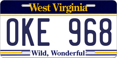WV license plate OKE968