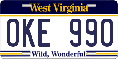 WV license plate OKE990