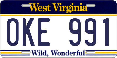 WV license plate OKE991