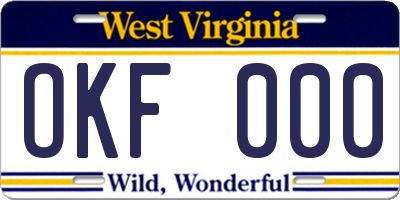 WV license plate OKF000