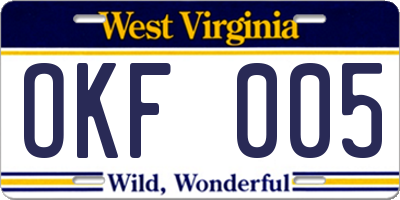 WV license plate OKF005