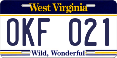 WV license plate OKF021