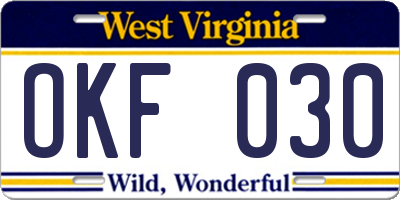 WV license plate OKF030