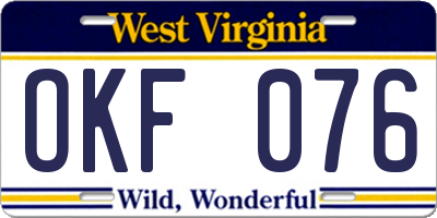 WV license plate OKF076
