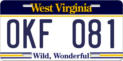 WV license plate OKF081