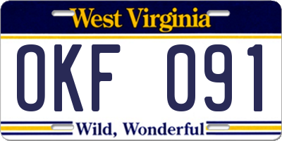 WV license plate OKF091