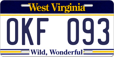 WV license plate OKF093