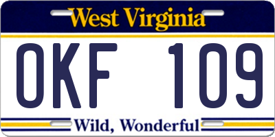 WV license plate OKF109