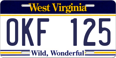 WV license plate OKF125
