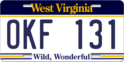 WV license plate OKF131