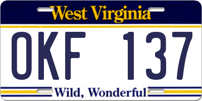 WV license plate OKF137