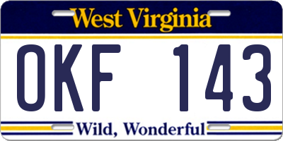 WV license plate OKF143