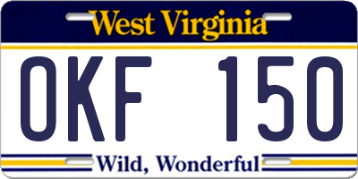 WV license plate OKF150