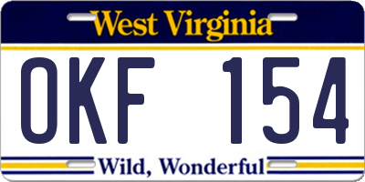 WV license plate OKF154