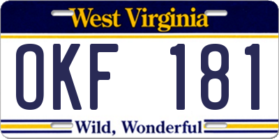 WV license plate OKF181