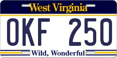 WV license plate OKF250