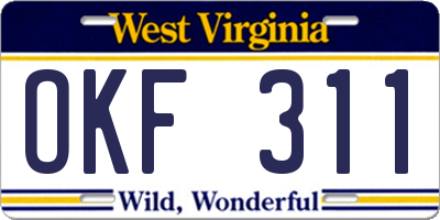 WV license plate OKF311