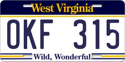 WV license plate OKF315