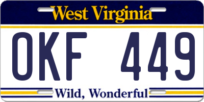 WV license plate OKF449