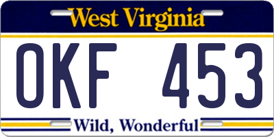 WV license plate OKF453