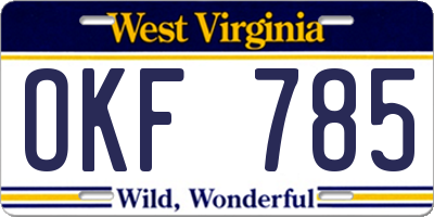 WV license plate OKF785