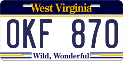 WV license plate OKF870