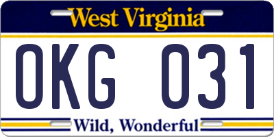WV license plate OKG031