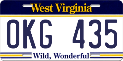 WV license plate OKG435