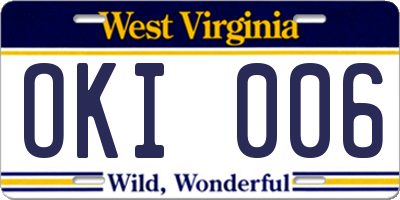 WV license plate OKI006