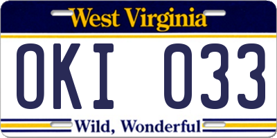 WV license plate OKI033