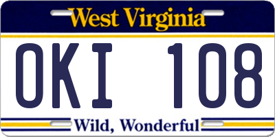 WV license plate OKI108