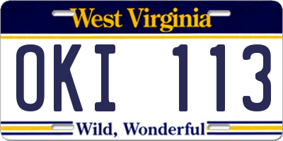 WV license plate OKI113