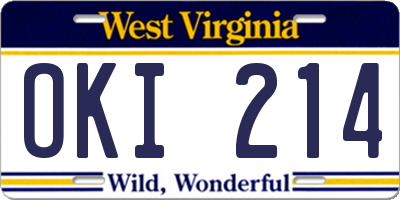 WV license plate OKI214