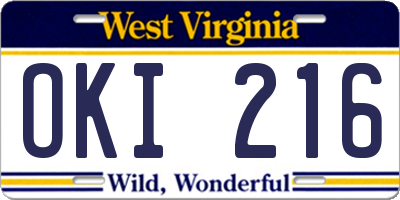 WV license plate OKI216