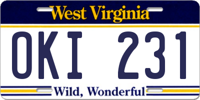WV license plate OKI231